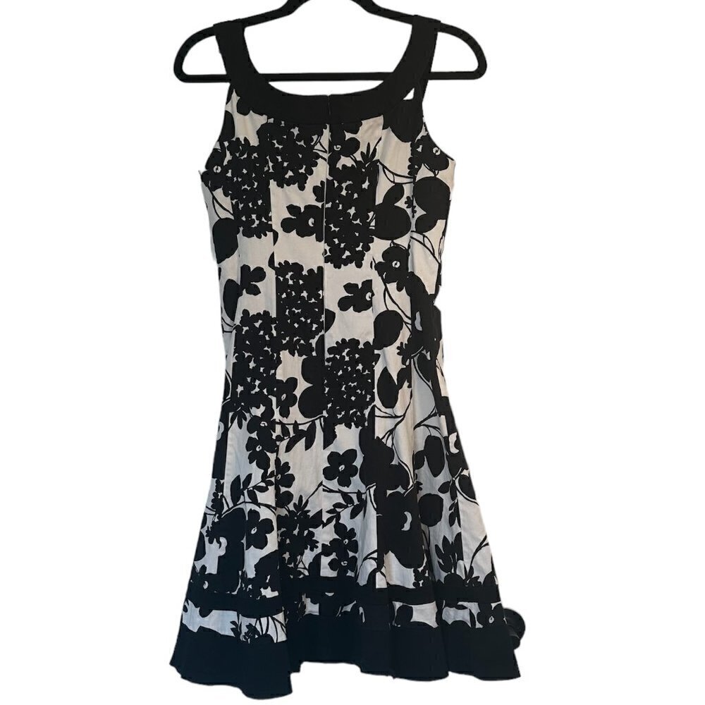 Jones Wear Dress Black & White Vintage Inspired Floral Fit & Flare Round Neck 4 - Picture 2 of 7